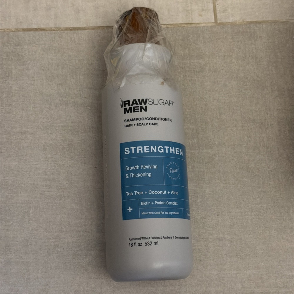 Raw Sugar Men 2-in-1 Shampoo & Conditioner Strength W/ Biotin, Tea Tree 18 Fl Oz